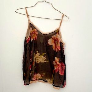 Anthropologie 100% Silk Floral PJ Set